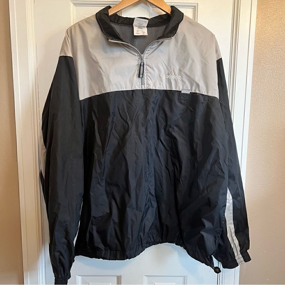 Adidas black and grey windbreaker (L)